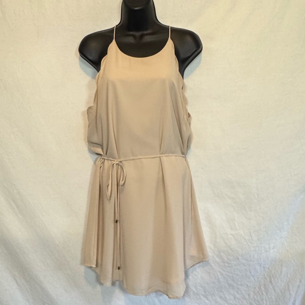 C-179 Lost April Cream Lined Sleeveless Belted MIDI‎ Dress Size L